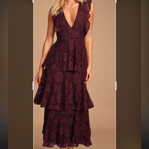 Lulu's Deep Red Lace Maxi Dress